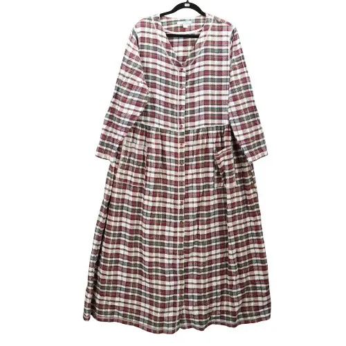 Buffalo Maxi Flannel Plaid Granny Cottage Pearl Snap Electric VTG Dress 18/20 1X Red - Image 2