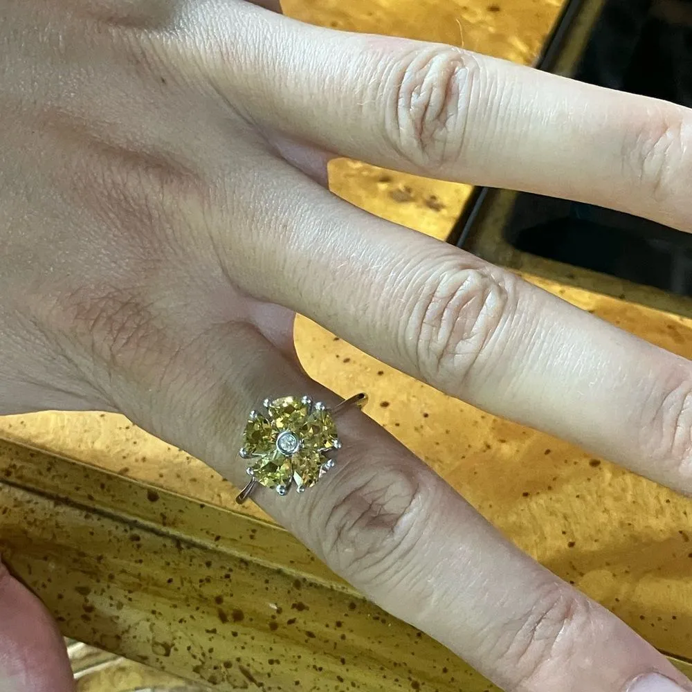 Natural Heliodor Moissanite Sterling Silver Flower Ring Size 10 Yellow - Image 4
