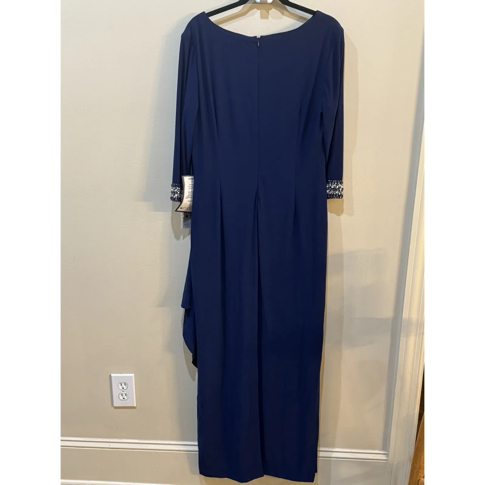 Alex Evening Matte Jersey Dress with Keyhole Cutout Neckline Embellished Sleeves - Image 4