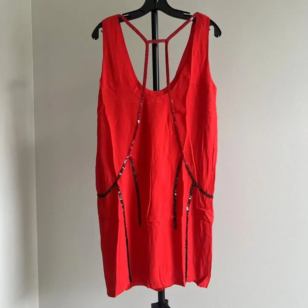 NWOT Diesel Women's Knee length Dress L Sequin Red Tank Dress - Image 9