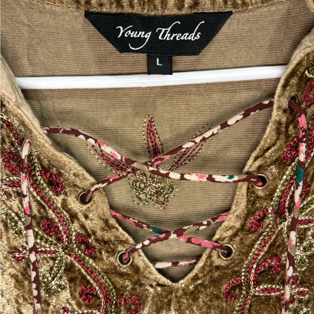 Young Threads Boho Babydoll Dress, Embroidery, Velvet, Women’s Large - Image 5