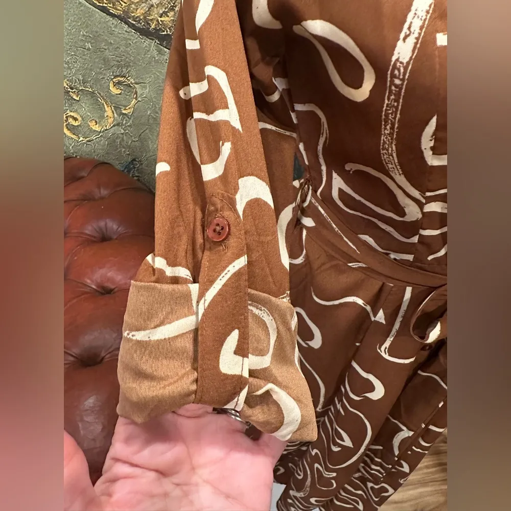 NWT TRULY 4 You Elegant Brown and White Midi Dress Size M - Image 7