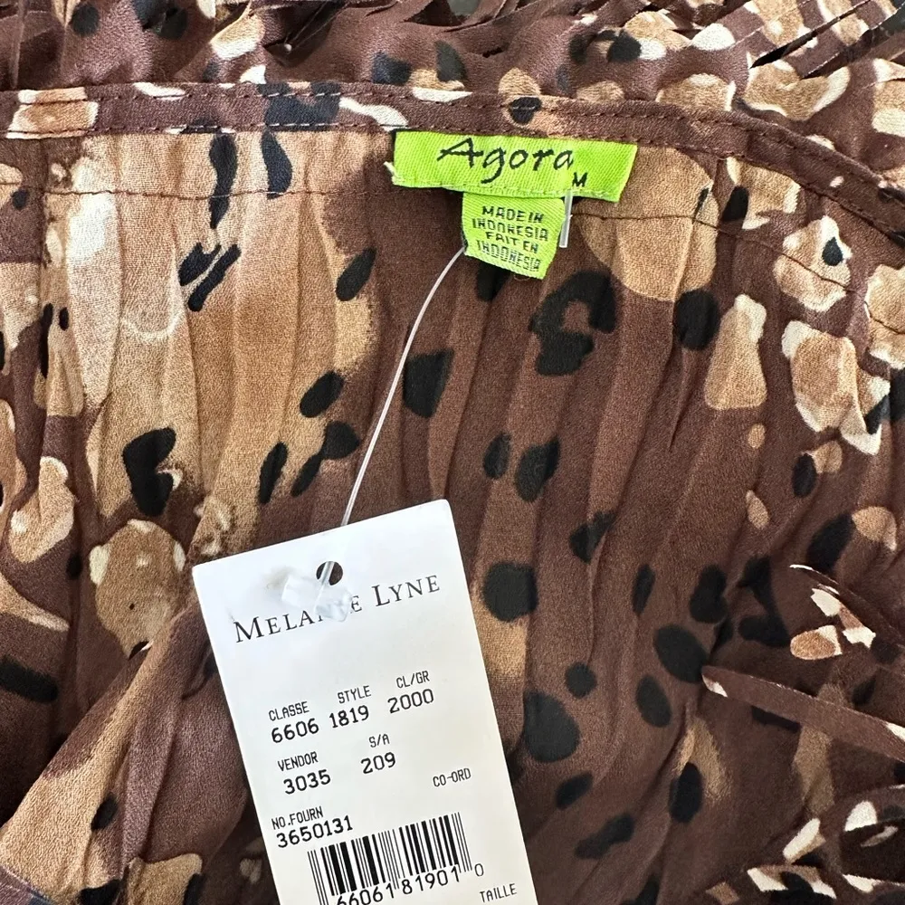 Agora Brown Tan Ruched Ruffled Blouse Size M - Image 4