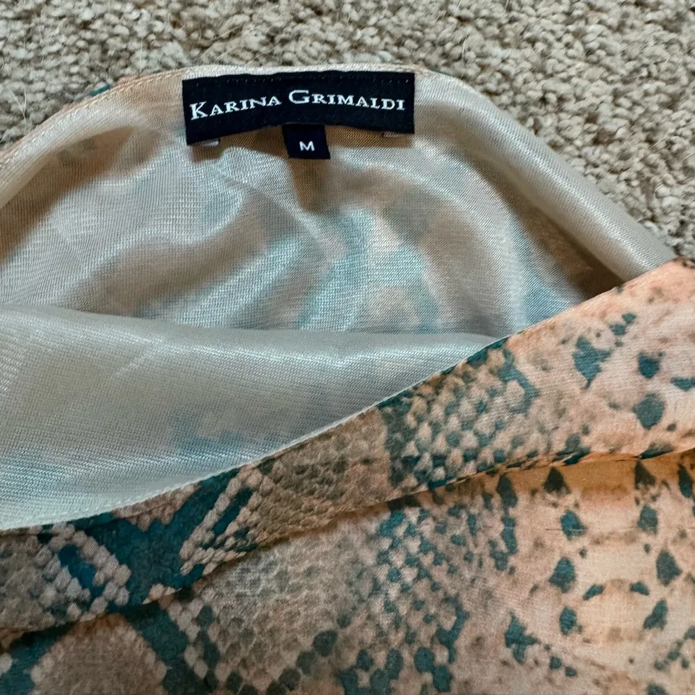 Karina Grimaldi Silk Snake Print Mini Dress Sheer Layer Sleeves Whimsy Romantic - Image 2