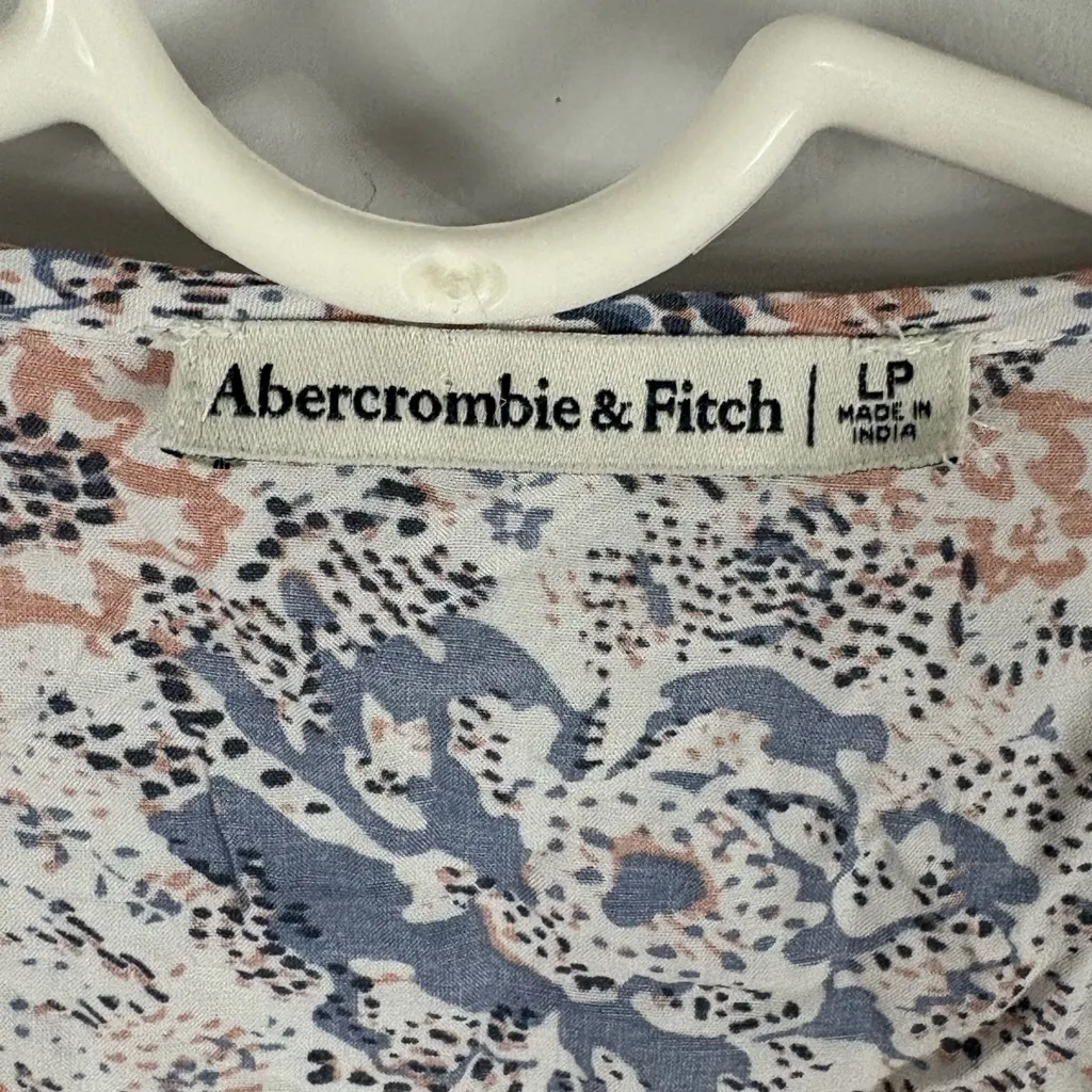 Abercrombie & Fitch Floral White Blue Pink Rose Wrap Dress Large Petite Boho - Image 4