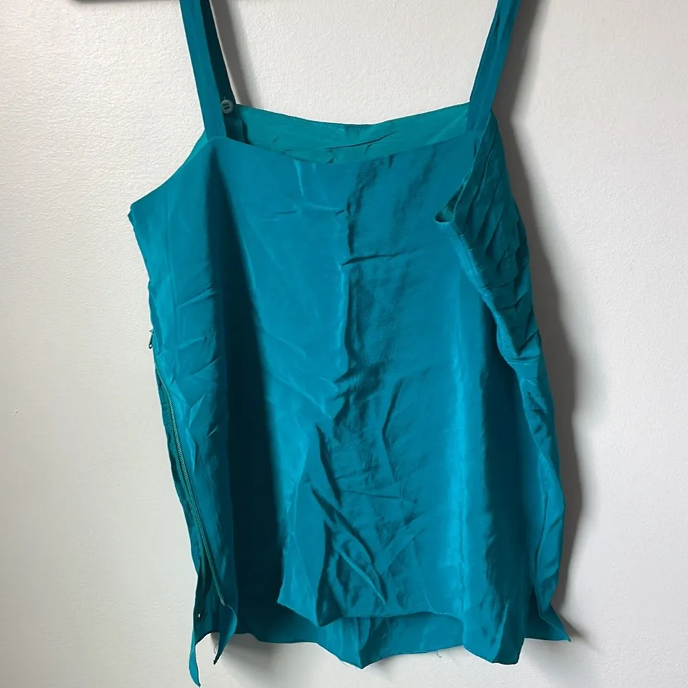 Vintage Ann Tjian for Kenar teal  💯 silk tank with side zip size 8. - Image 6