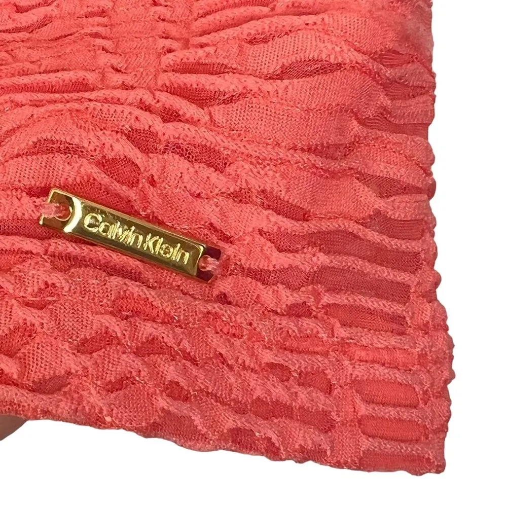 Calvin Klein blouse womens large coral floral lace overlay textured short sleeve - Image 7