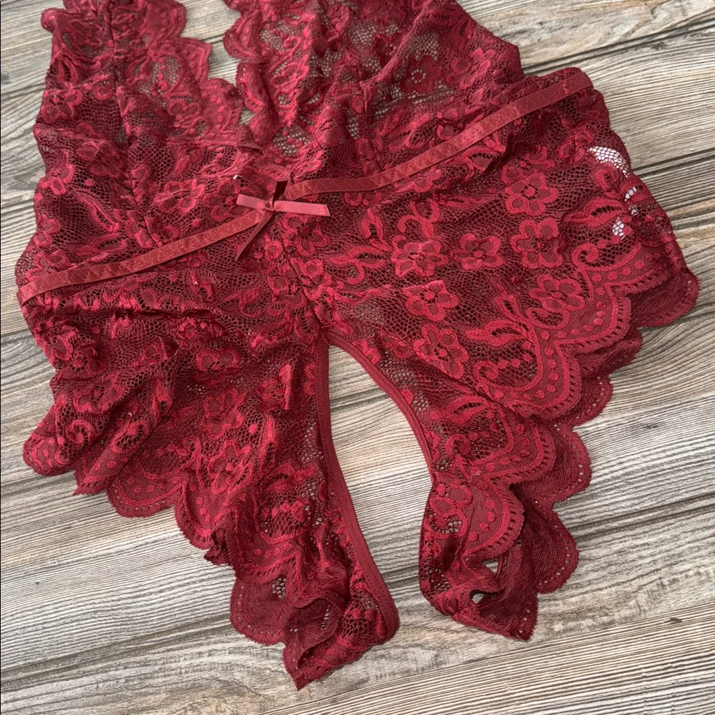 Avidlove lace lingerie NEW Burgundy wine Halter Bodysuit open back sexy - Image 3