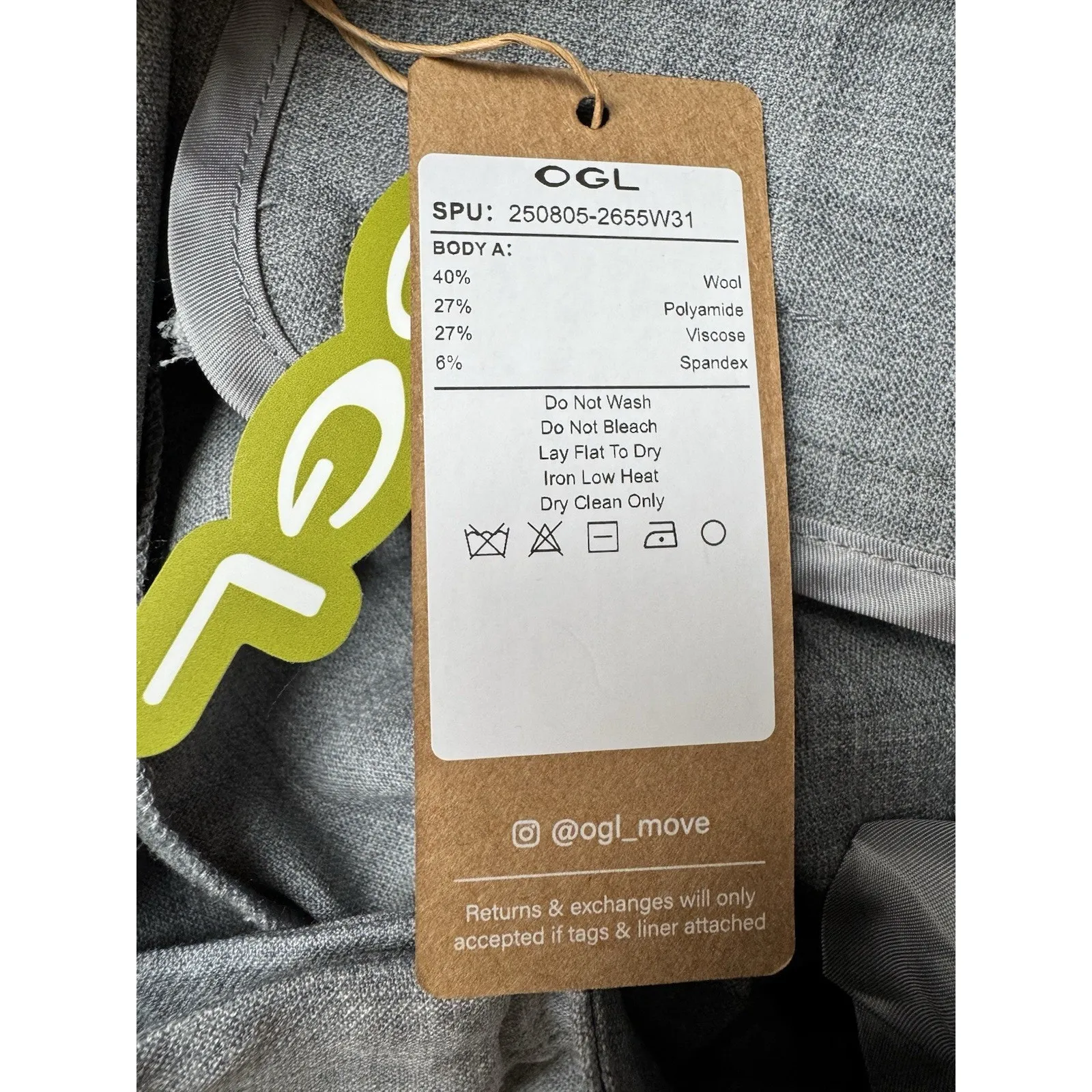 NWT OGL Stretch Wool Mid Rise Flared Trousers Light Gray Size Small - Image 5