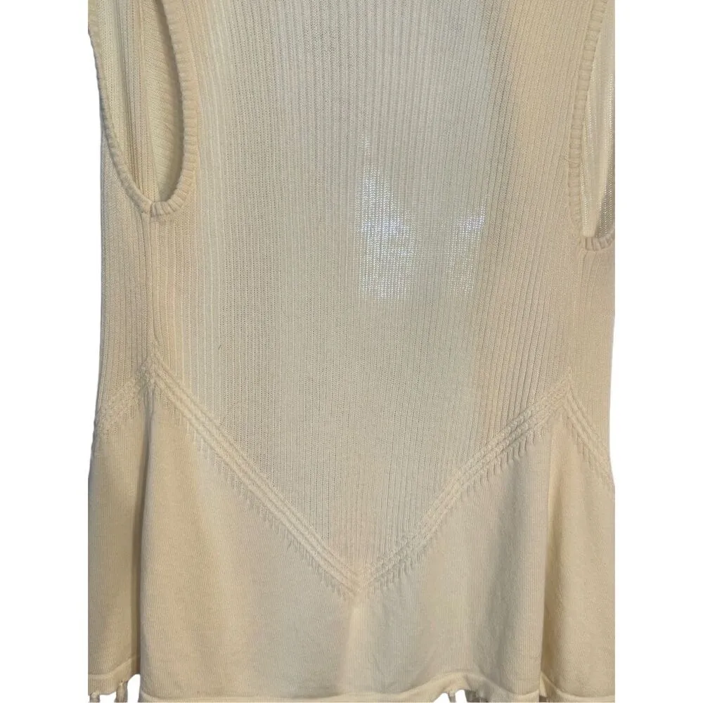 Loft Cream Open Front Sleeveless Cardigan Knit Vest with Tassels Fringe Sz M - Image 8