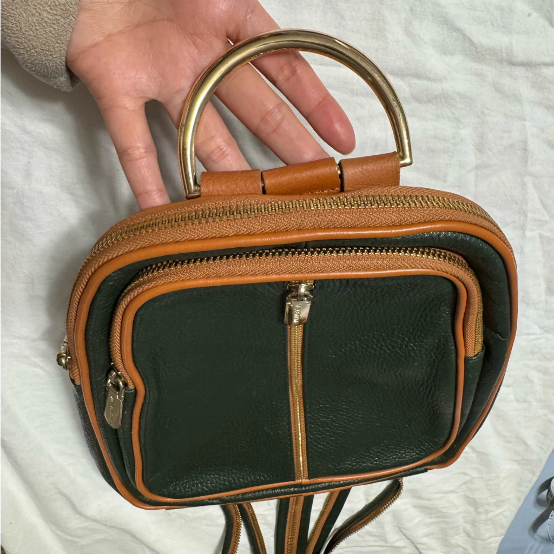 Valentina Dark Green with Brown Italian Small Backpack - Image 12