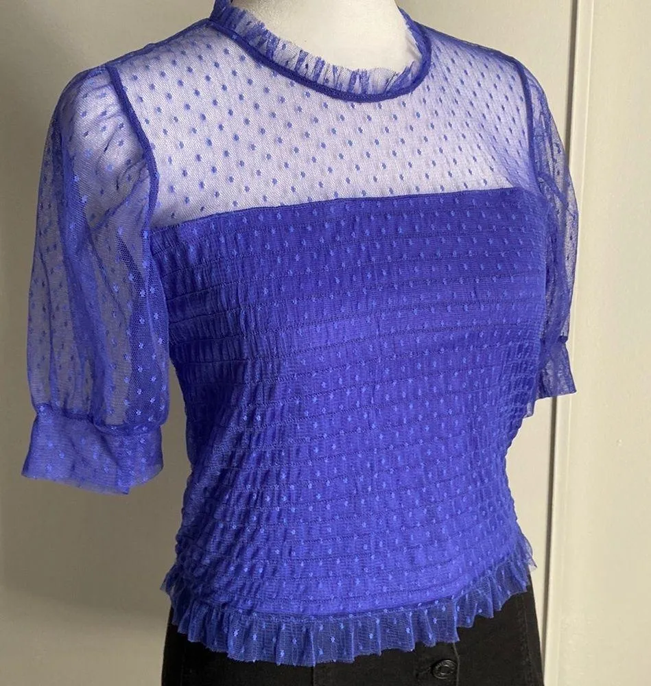 New Romeo & Juliet Couture Modern Mesh Puff Short Sleeve Tee Smocked Blouse - Image 8