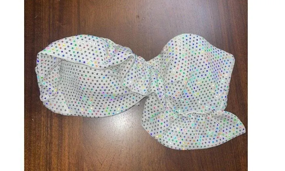 CHIO Ruffle Bikini Top in Silver Medium New Bandeau Strapless Tube White - Image 6