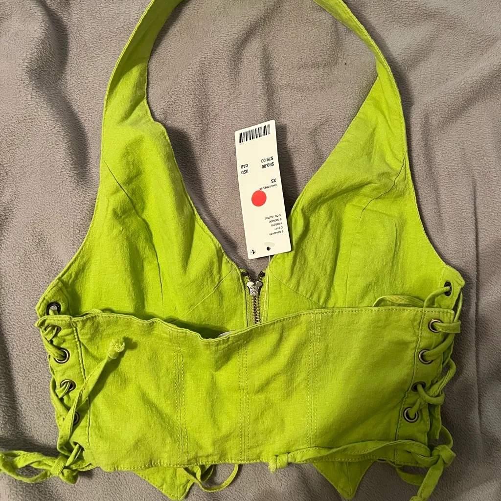 Urban Outfitters Lime Green Halter Zip-Up Top - Image 3