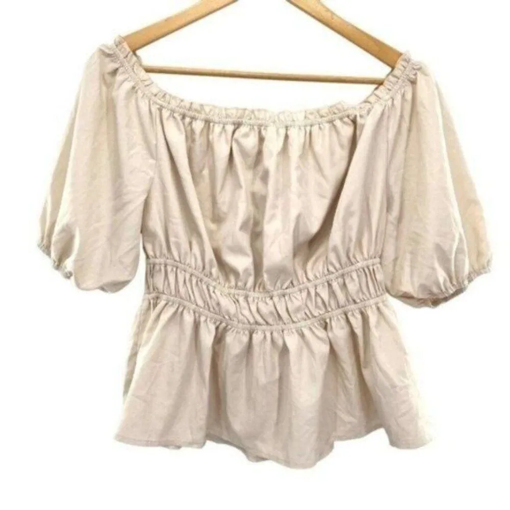 Dorose Off Shoulder Ruffle Top Neutral Milkmaid Size M - Image 2