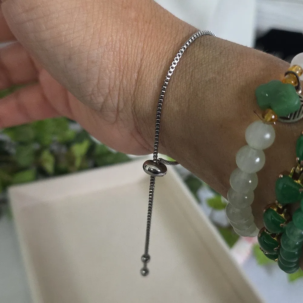 Silver Stainless Steel Bolo Adjustable Pull Bracelet with Stitch Charm Blue - Image 7