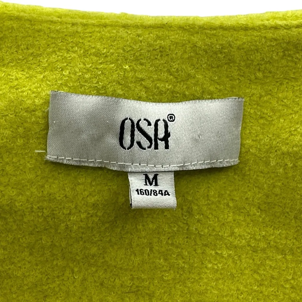Vintage Wool Blend Yellow Chartreuse Coat Removable Button Off Lace Trim Medium - Image 14