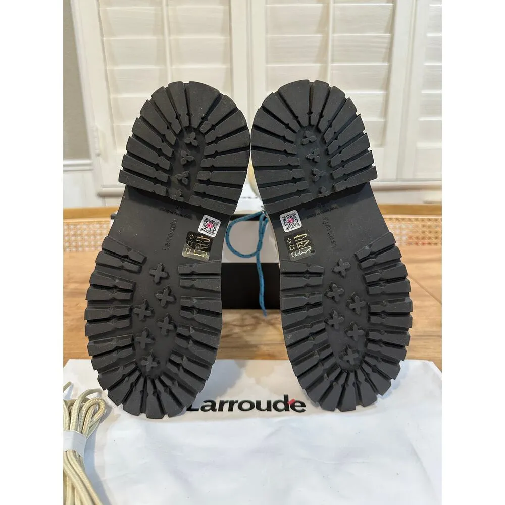 Larroude Jordan Low Combat Boots Kidskin Leather Ivory Violet Size 5.5 or 6 NIB White - Image 11