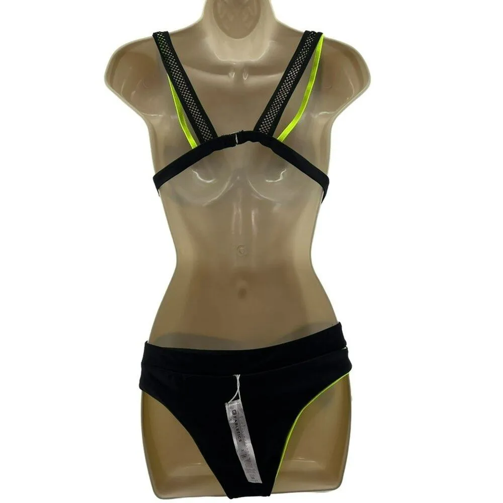 Fabletics  Neon Yellow Mesh Top Reversible Bottom Bikini Set Womens - Image 4