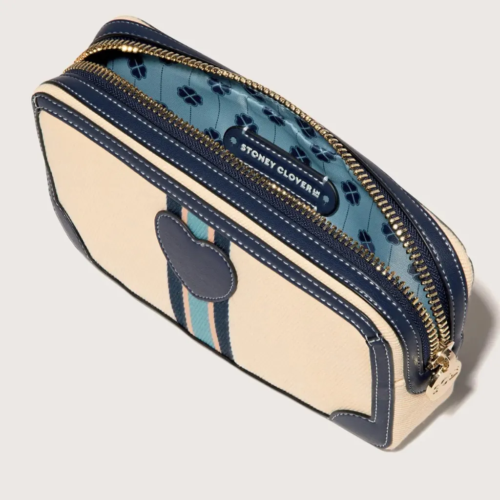 NWT STONEY CLOVER LANE Small Pouch in Sapphire & Natural Heart Stripes - Image 2