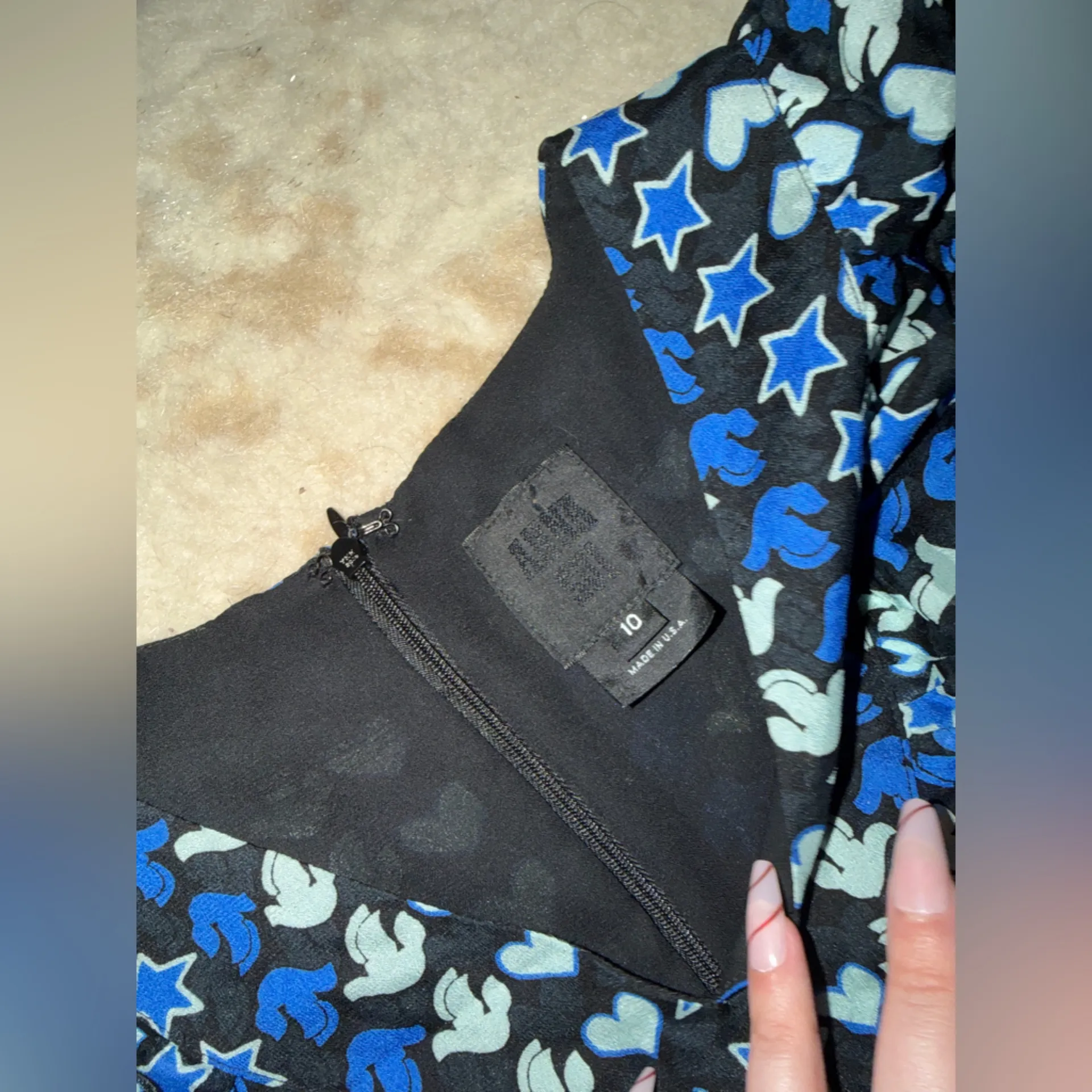 Anna sui ruffle blue bird heart printed mini dress size 10 $238 party formal - Image 2