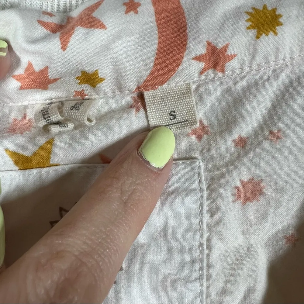 Anthropologie Paint Fresh White Orange Star‎ Print Organic Cotton Pajama Top - Image 3