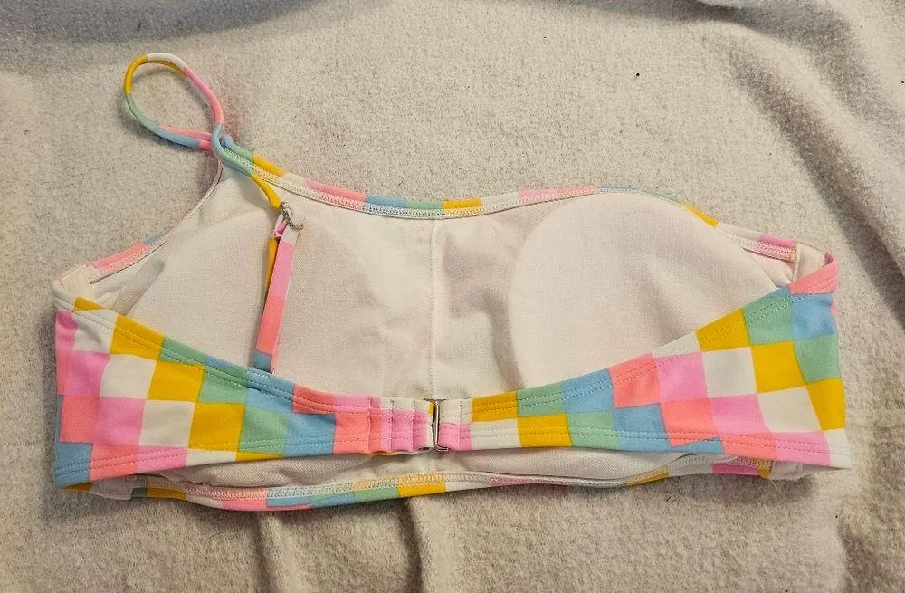 Xhilitaration Pastel Rainbow Pixelated Block Pattern Large Bandeau Bikini - Image 2
