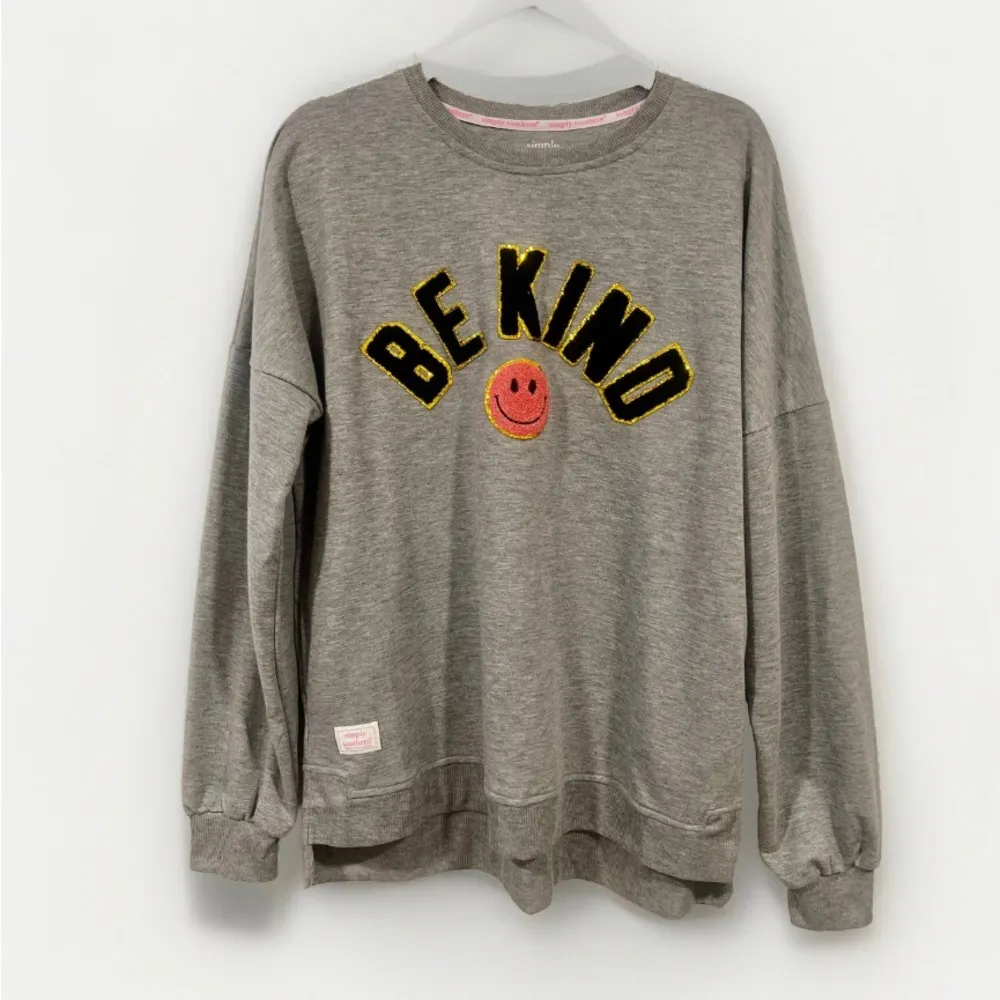 Simply Southern Be Kind Smiley Sweatshirt Gray Large - Image 2