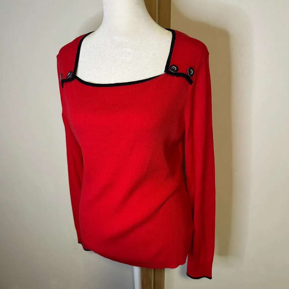 Etcetera red knit long sleeve top size M - Image 3