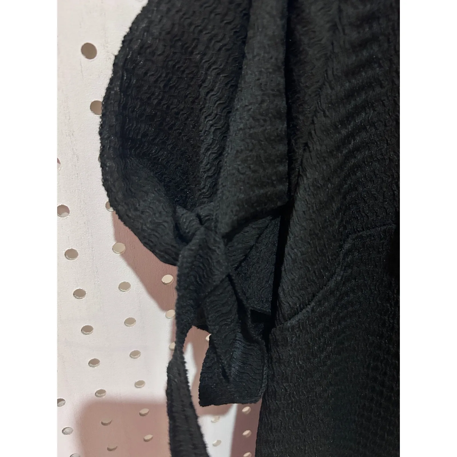 SHEIN Curve Black Textured V Neck Zipper Sleeve Tie Top Plus Size 1XL - Image 3