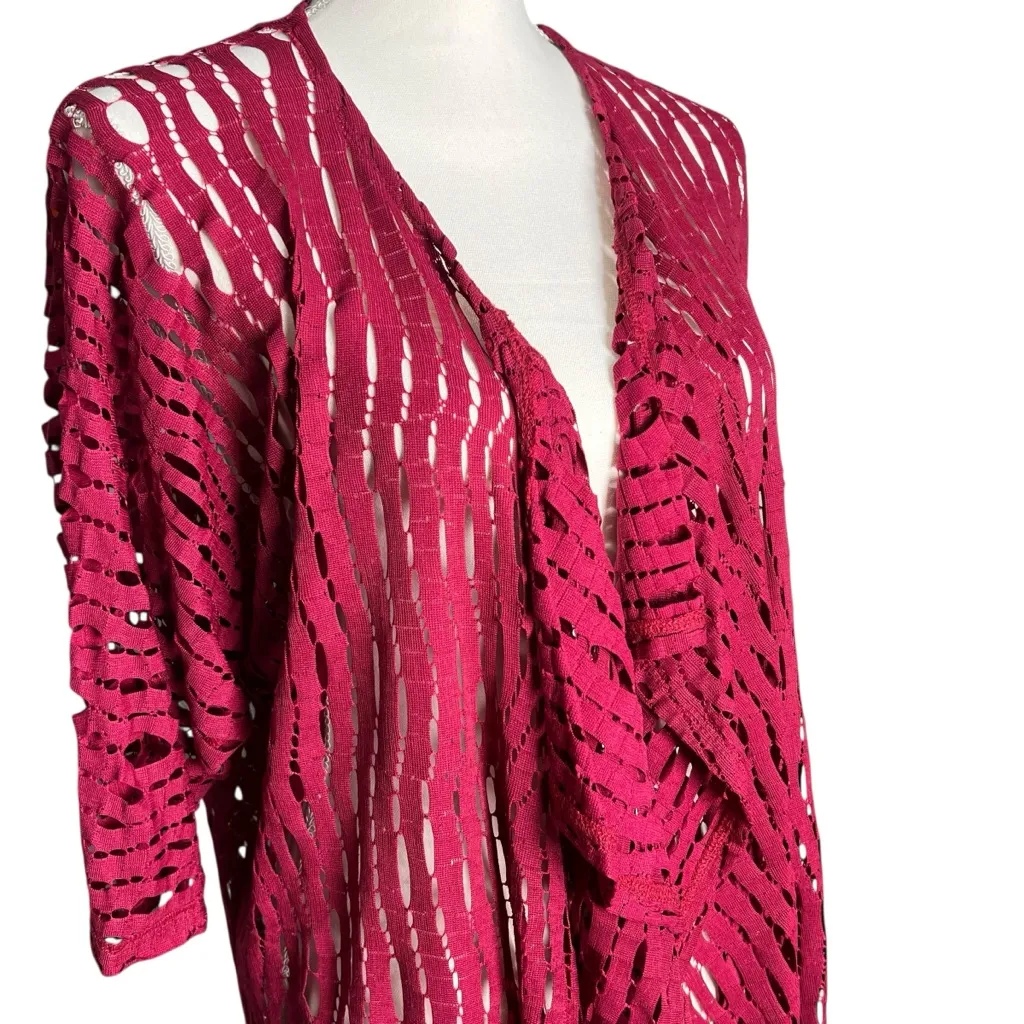 Erin London Women’s Waterfall Maroon Cardigan Size Medium Open Knit Sheer Pink - Image 2
