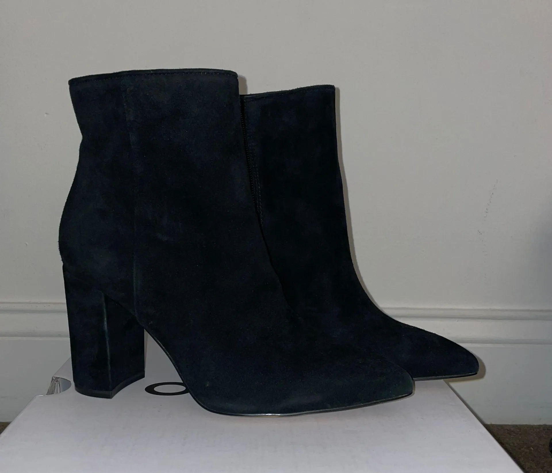 Black Heeled Suede Boots Size 6.5 - Image 5