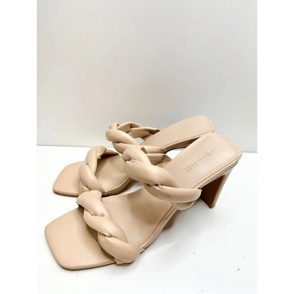 Open Edit Sandals Womens Size 7.5 Tan Braided‎ Double Strap Slip On Heels - Image 2