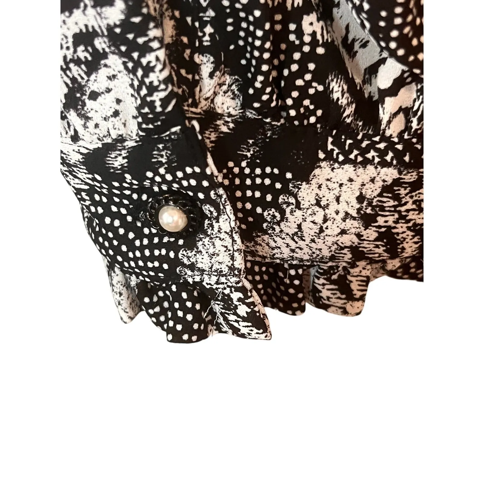 Karl Lagerfield Paris Tie Front Ruffle‎ Long Sleeve Blouse Black White Medium - Image 4