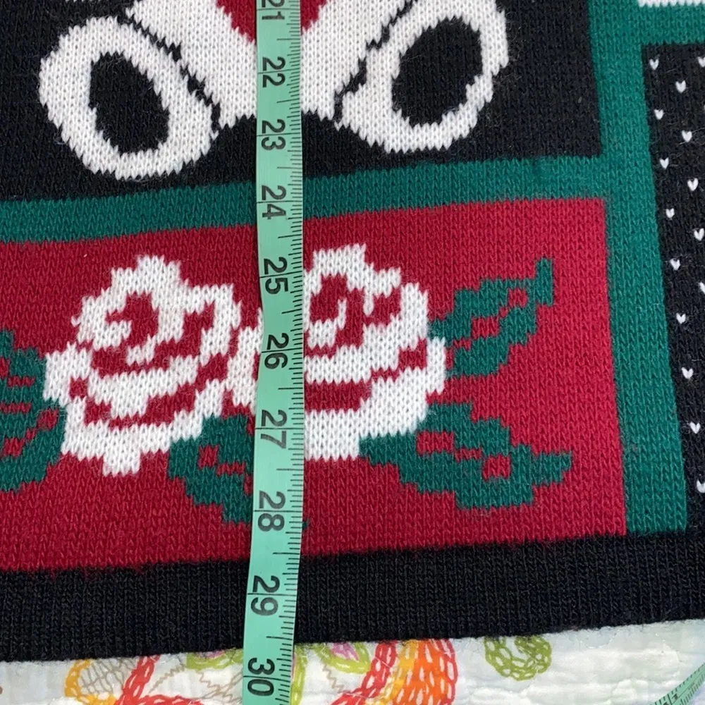 Ship n’ shore M Vintage 80’s tunic sweater rose teddy bear heart argyle pullover Black Size M - Image 5