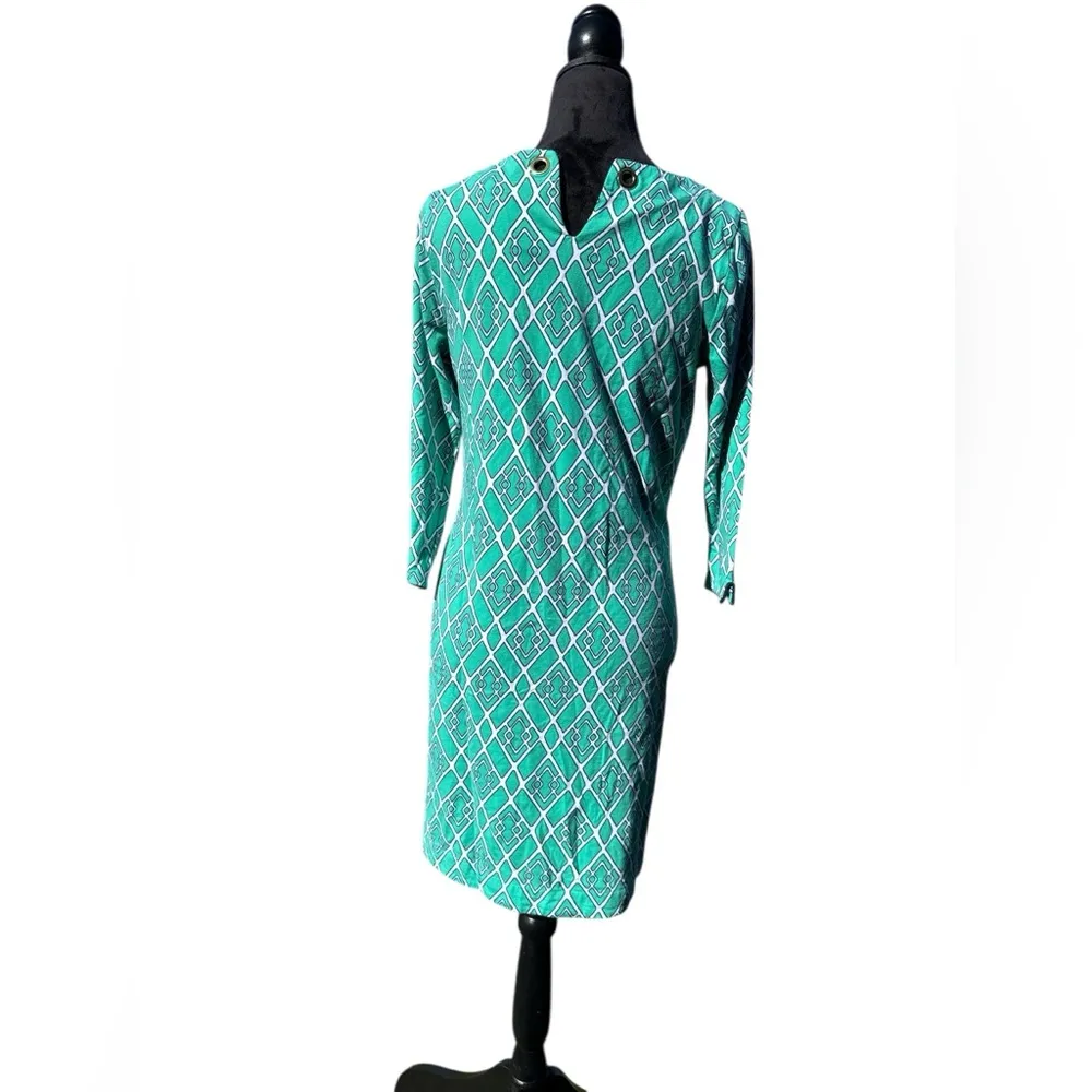 Crown & Ivy Green Geometric Shift Dress Small 3/4 Sleeve Cotton Blend Preppy - Image 5