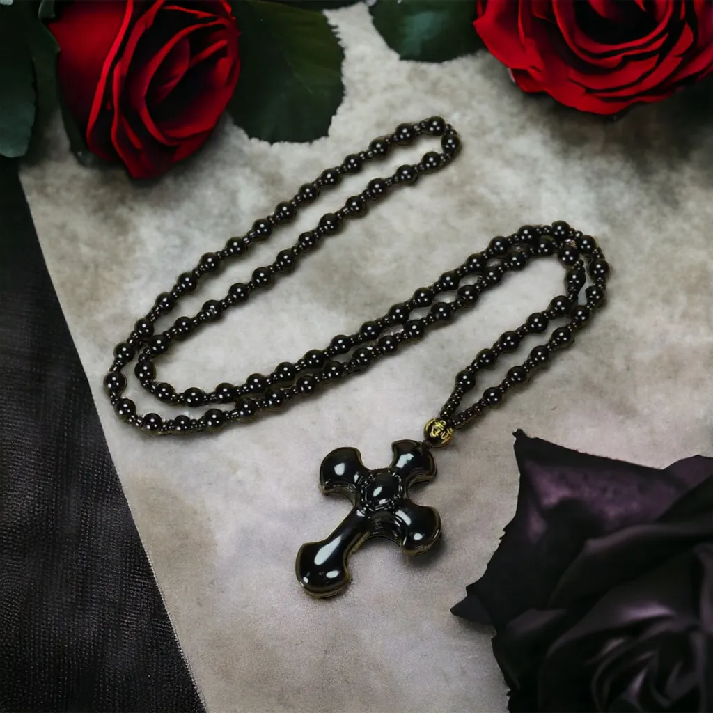 1pc Classic Religious Style Christian Cross Fashion Obsidian Pendant‎ Necklace Black - Image 3
