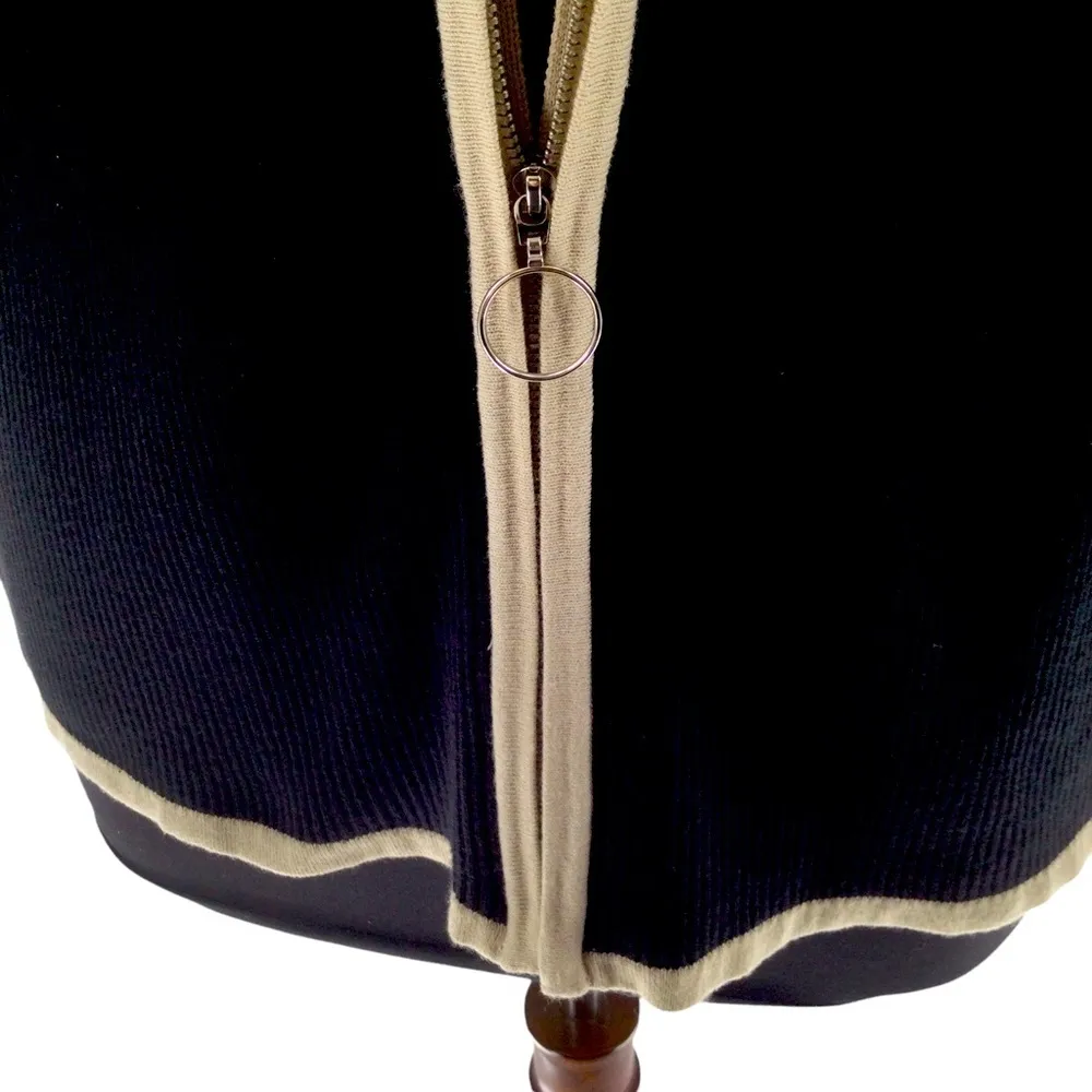 Lane Bryant Ribbed Crew Neck Black and Beige Zip Front Cardigan - Image 11