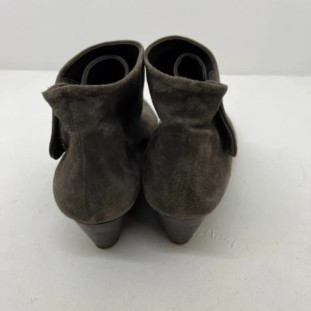 Anthropologie Coclico wedge suede folderover leather bootie shoes neutral sz 37 - Image 4