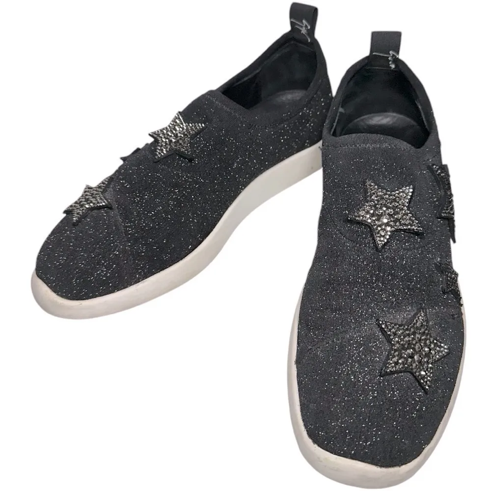 Giuseppe Zanotti 39.5 9 Black Natalie Star Glitter Embellished Slip On Sneakers - Image 2