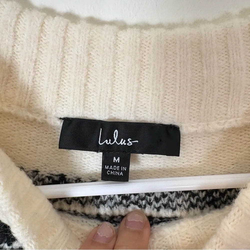 Lulu's Black and Ivory Fair Isle Sweater Size Medium - Image 3