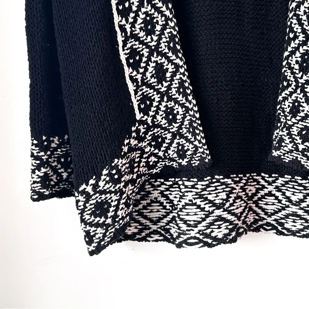 Lucky Brand Novelty Stitch Open Front Western Boho Black and White Cardigan S - Image 8