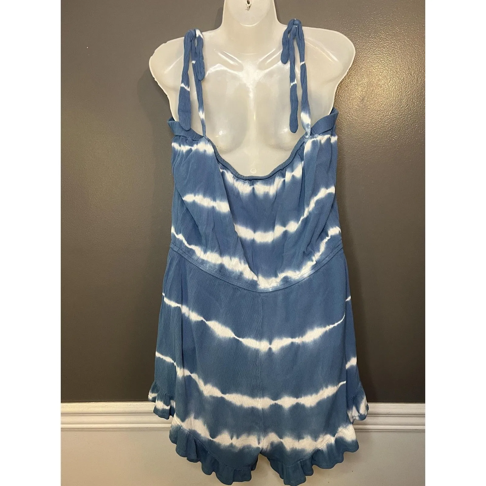 Aeropostale Romper Womens Large Blue Tie Dye Gauze Sleeveless Ruffle Hem Casual - Image 5