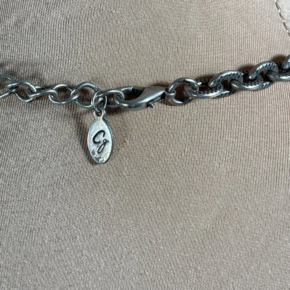 CJ Chunky Silver Tone Necklace Black Beaded Statement Long - Image 6