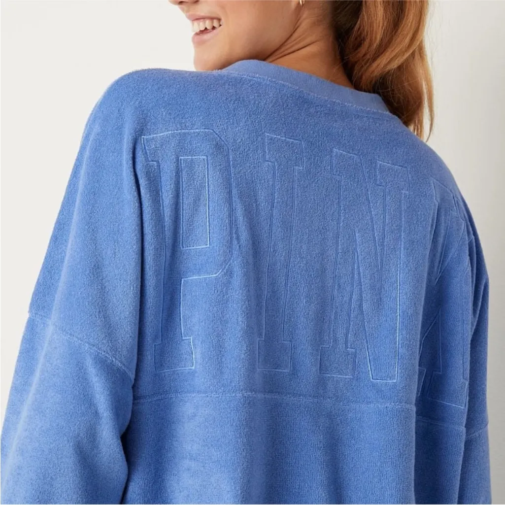 NWT Victoria's Secret PINK Varsity Terry V-Neck Pullover Sweatshirt sz XL - Image 9