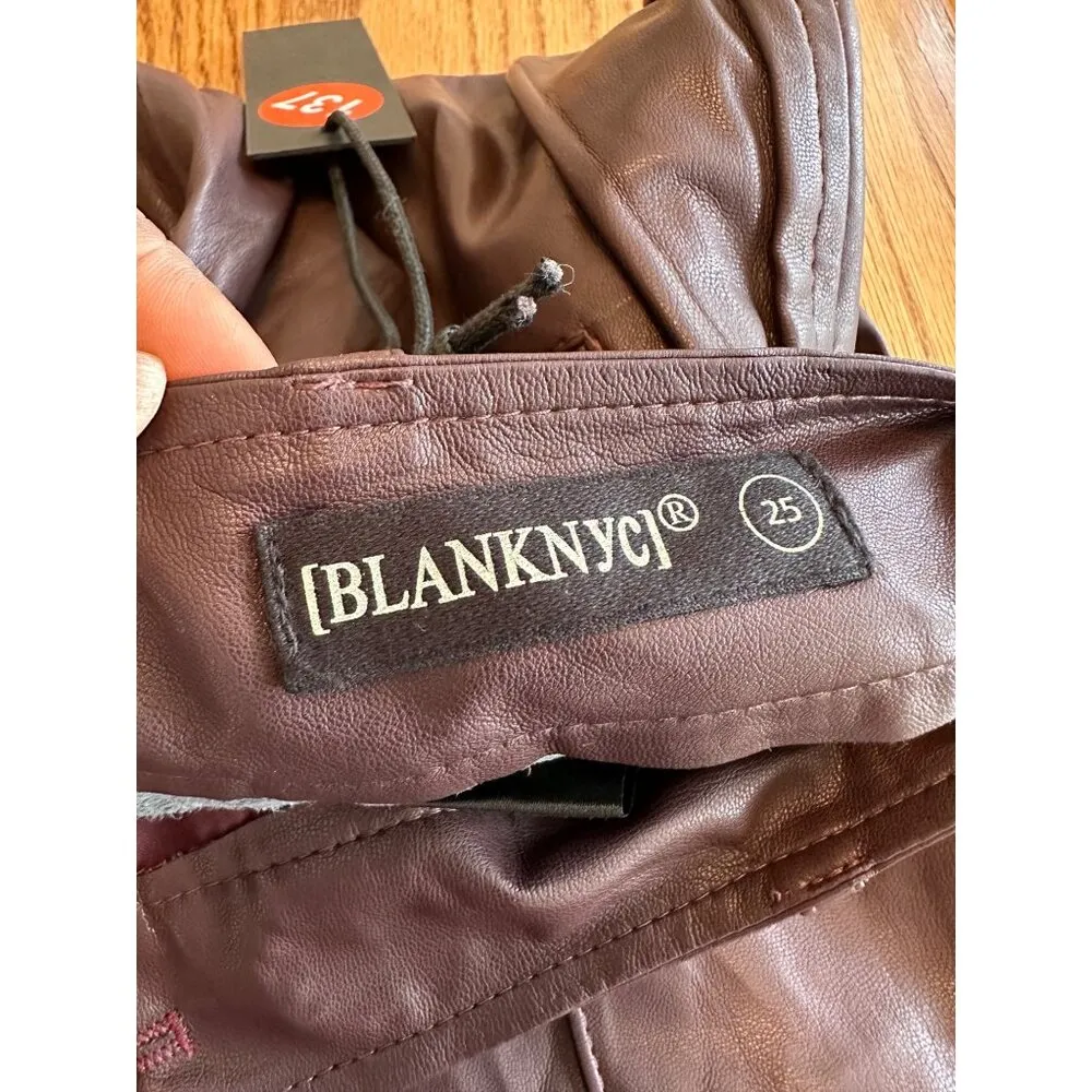 Blank NYC Womens Faux Leather Pants With Tie Belt Dark burgundy Size 25 - Image 3