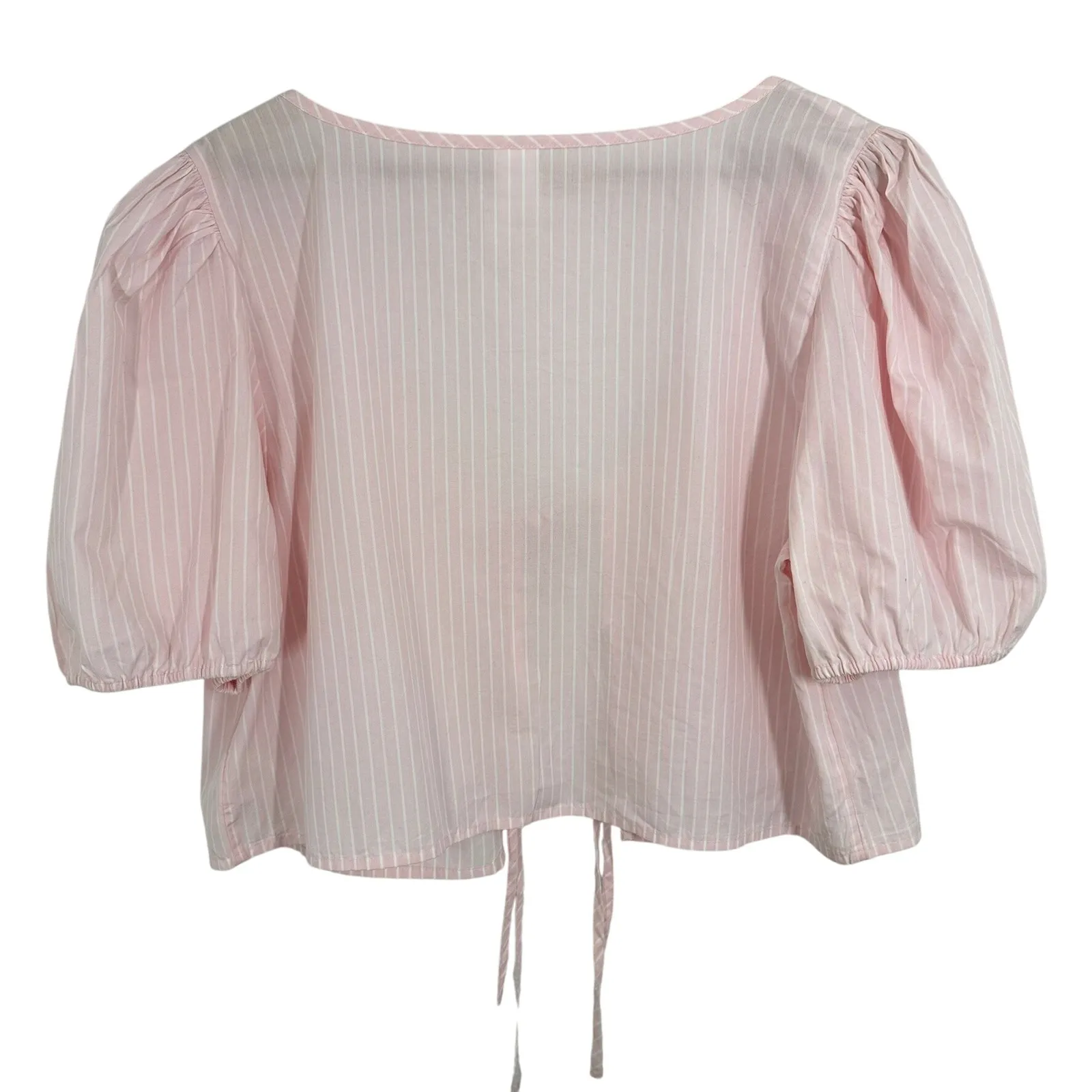 Abound Nordstrom‎ Baby Pink Tie Front Cotton Poplin Crop Top Size XL Puff Sleeve - Image 5