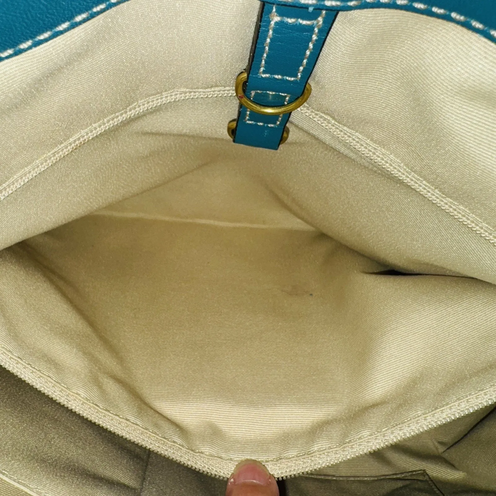 Vintage Coach Bleecker Natural Straw Tote Bag Teal Leather Boho Chic 15x13" Y2K - Image 9