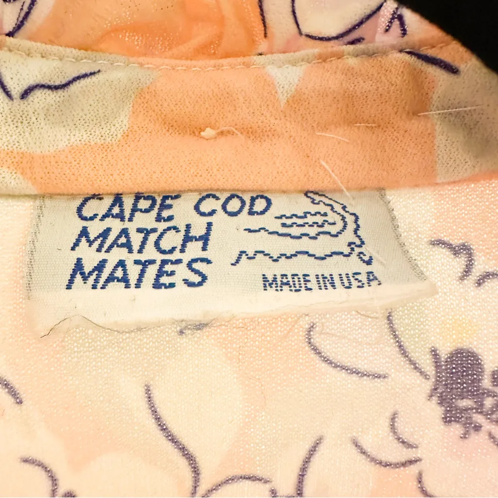 Cape Cod Match Mates Vintage Floral Ruffle Tie Collar Button Up Short Sleeve Top Orange Size M - Image 8