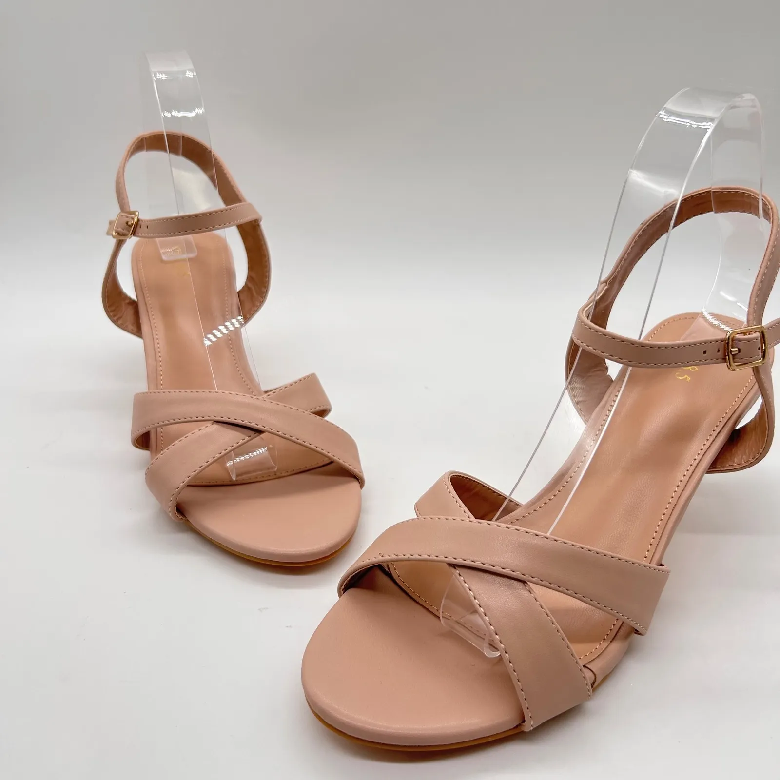NEW‎ Allegra K Heels Sandals Womens 8.5 Tan Ankle Strap Criss Cross Kitten Heel - Image 5